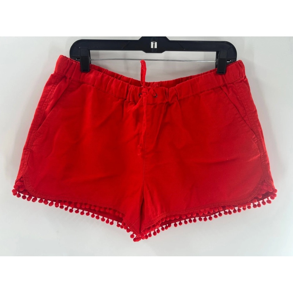 J. Crew linen/cotton Red Pom-Pom Trim Shorts NWT
